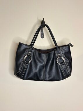 Classic Black Leather Tote Handbag #1058
